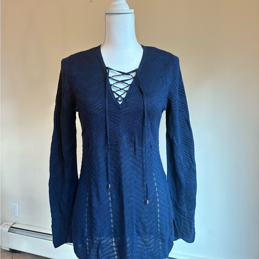 White House Black Market Navy Blue Knit Top